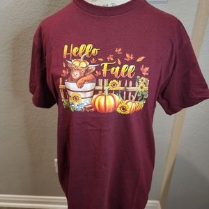 Maroon Hello Fall Cow Graphic NWOT SZ M